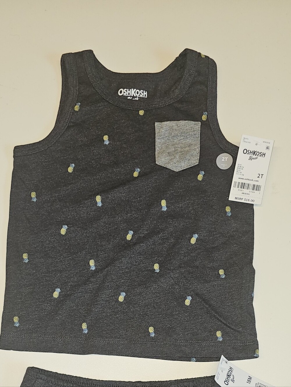 NWT | 2T | OshKosh B’gosh | Charcoal Gray Pineapple Print Tank Top